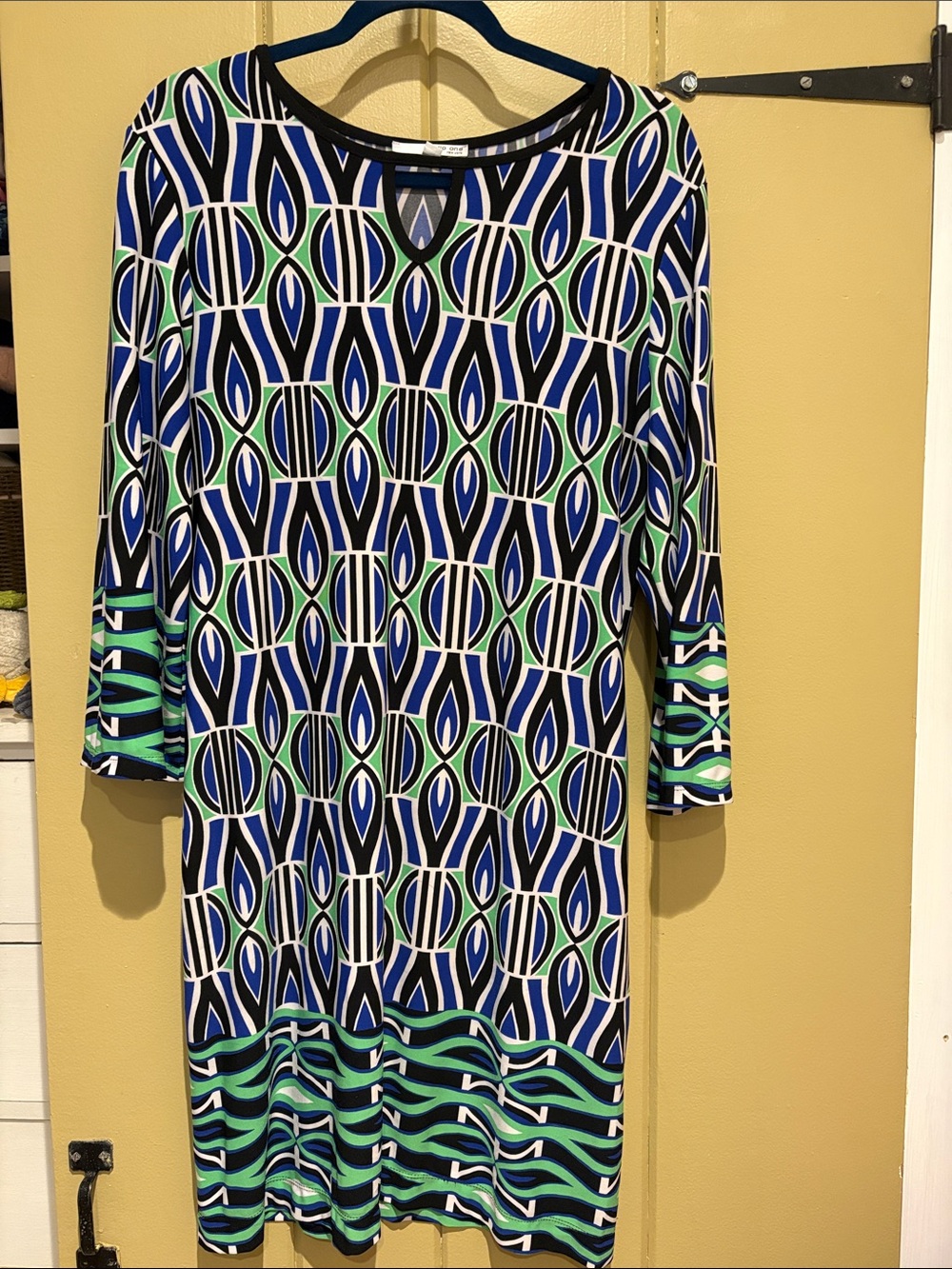 Studio One Blue, Green & Black Geometric Shift Dress